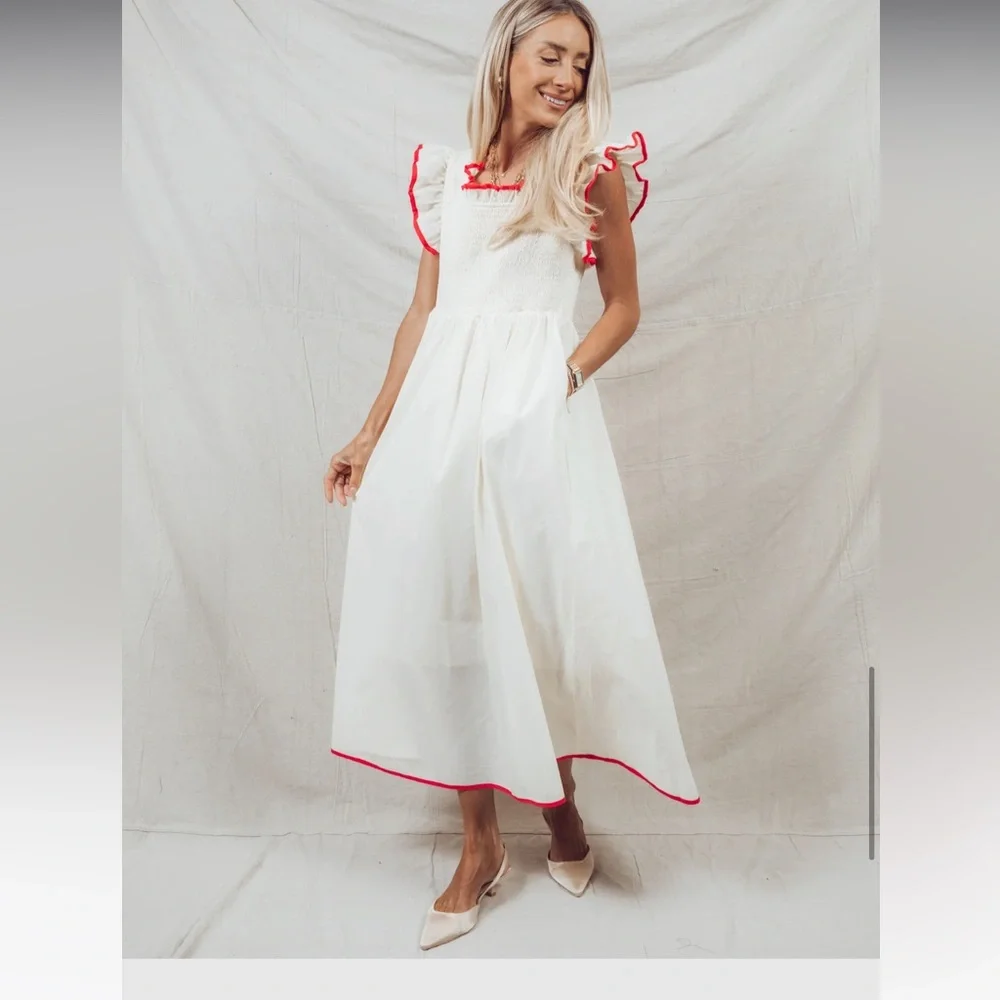 Elegant White Midi Dress with Red Trim Piper & Scoot Midgley - Picture 6 of 7